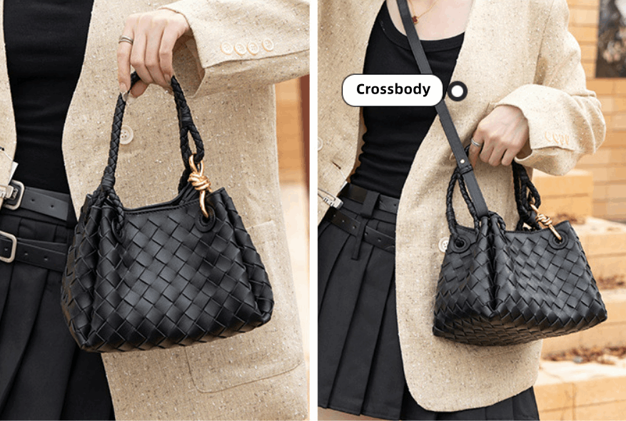 Hand Woven Leather Bucket Bag for Women - Stylish Crossbody Purse with Adjustable Strap - Perfect for Work, Travel & Everyday Use