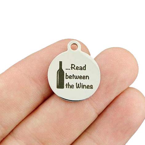 Wine Book Club Stainless Steel Charms - 'Read Between the Wines' Engraved Book Lover Gift - Bulk 20 Pack (BFS3381) - Perfect for Book Club Favors, Wine Tasting Events & Literary-Themed Parties