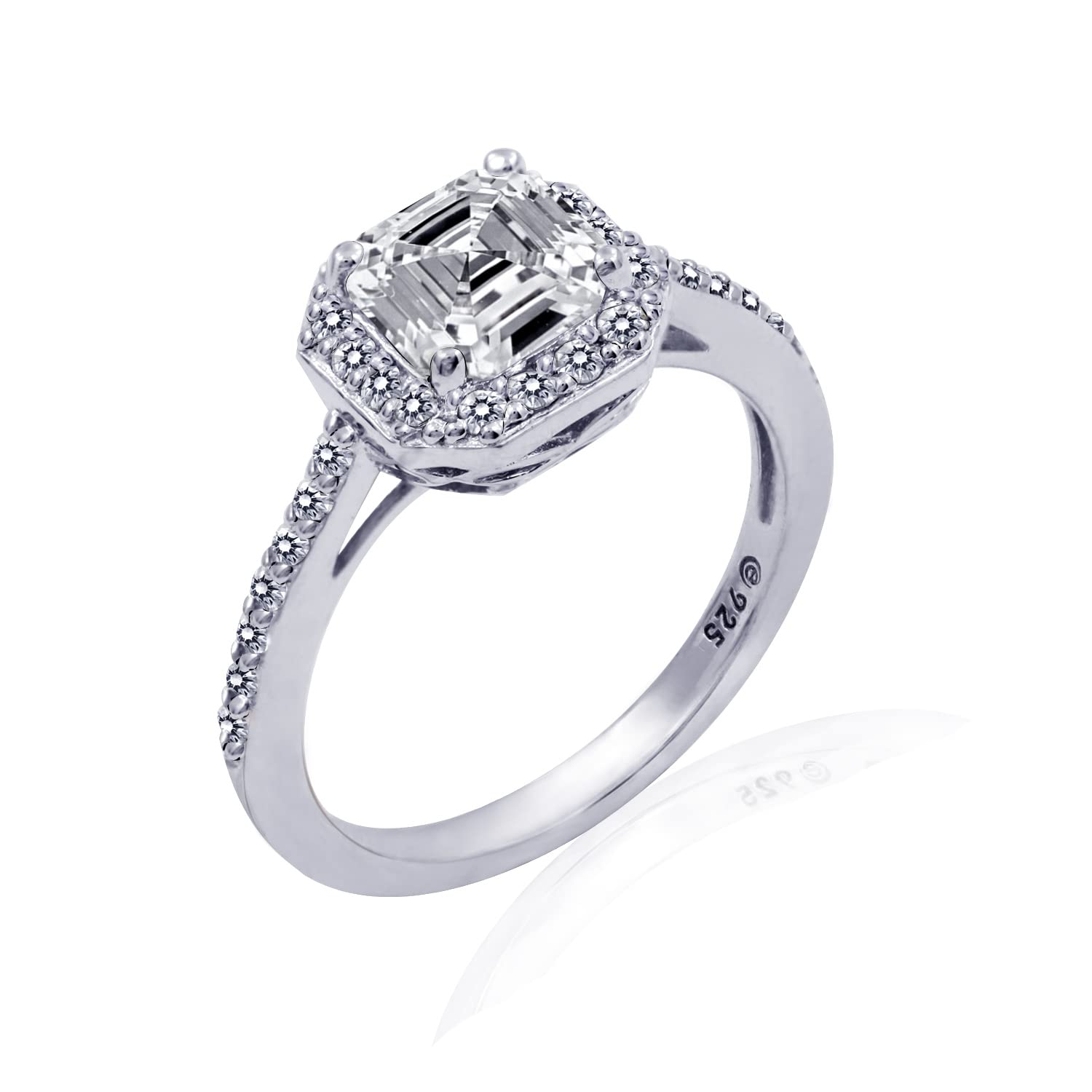 Amazon Essentials Sterling Silver Infinite Elements Cubic Zirconia Asscher Cut Halo Ring for Women - Elegant Wedding, Engagement & Anniversary Jewelry Gift