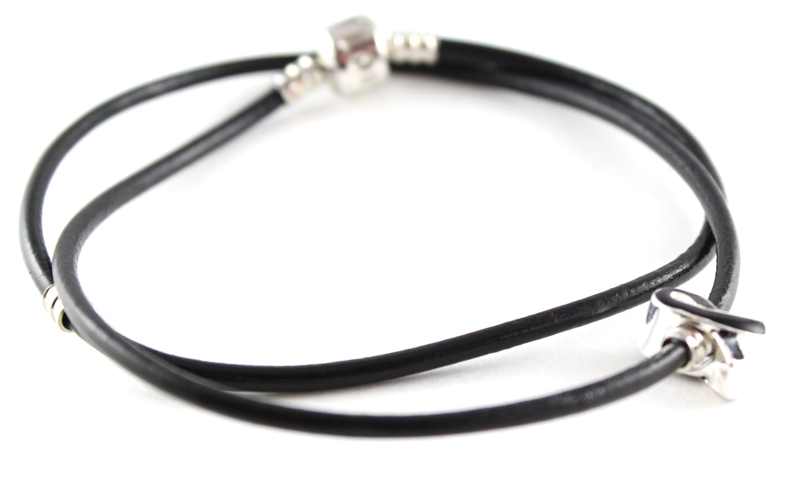 Black Ribbon Charm Leather Necklace - Awareness & Support Jewelry for Everyday Wear