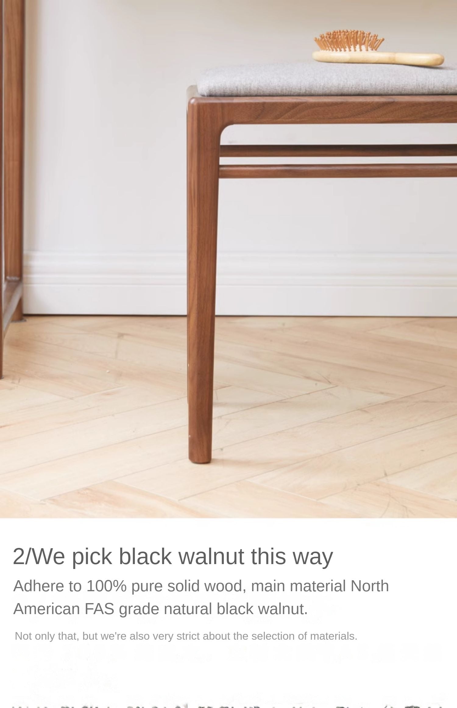 Solid Black Walnut Wood Makeup Stool - Durable & Stylish Vanity Seat for Bedroom, Bathroom, or Dressing Room