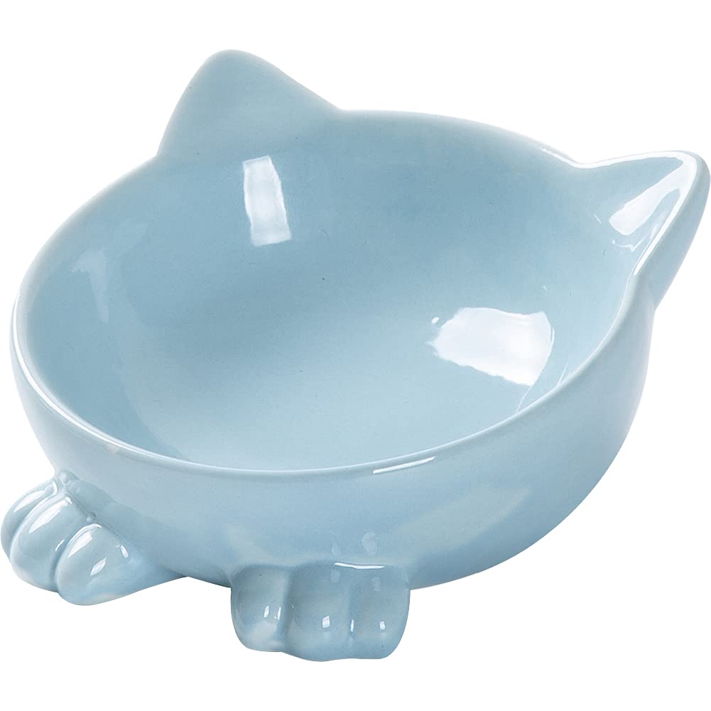 La La Pet® Tilted Ceramic Pet Bowl - 15° Elevated Cat & Dog Food Dish with Non-Slip Base, Water Bowl for Kittens & Puppies - Perfect for Indoor, Outdoor, Travel & Vet Visits (Blue)