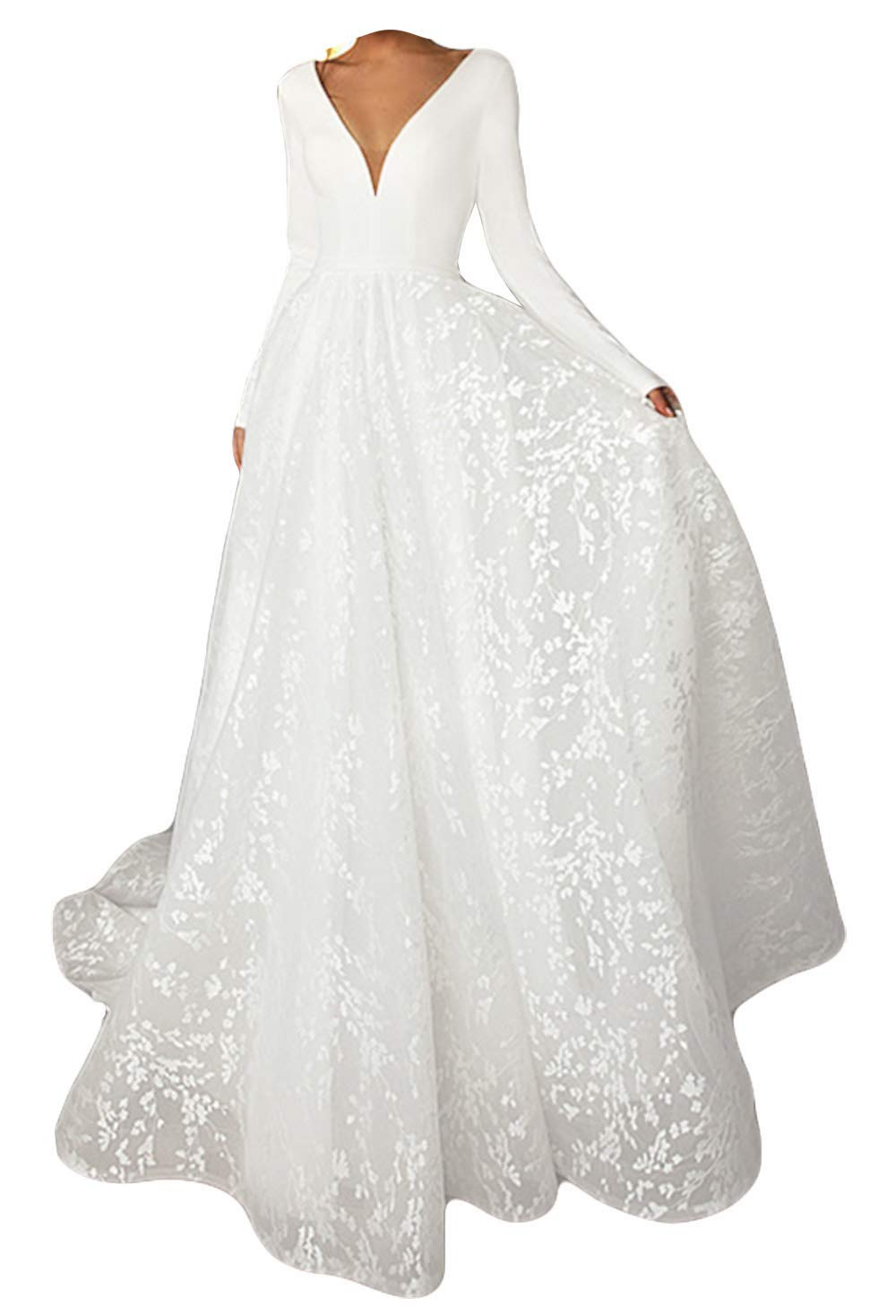 Elegant Long Sleeve Lace Chiffon Beach Wedding Dress for Bride 2022 – Perfect for Beach Ceremonies, Destination Weddings & Romantic Photos