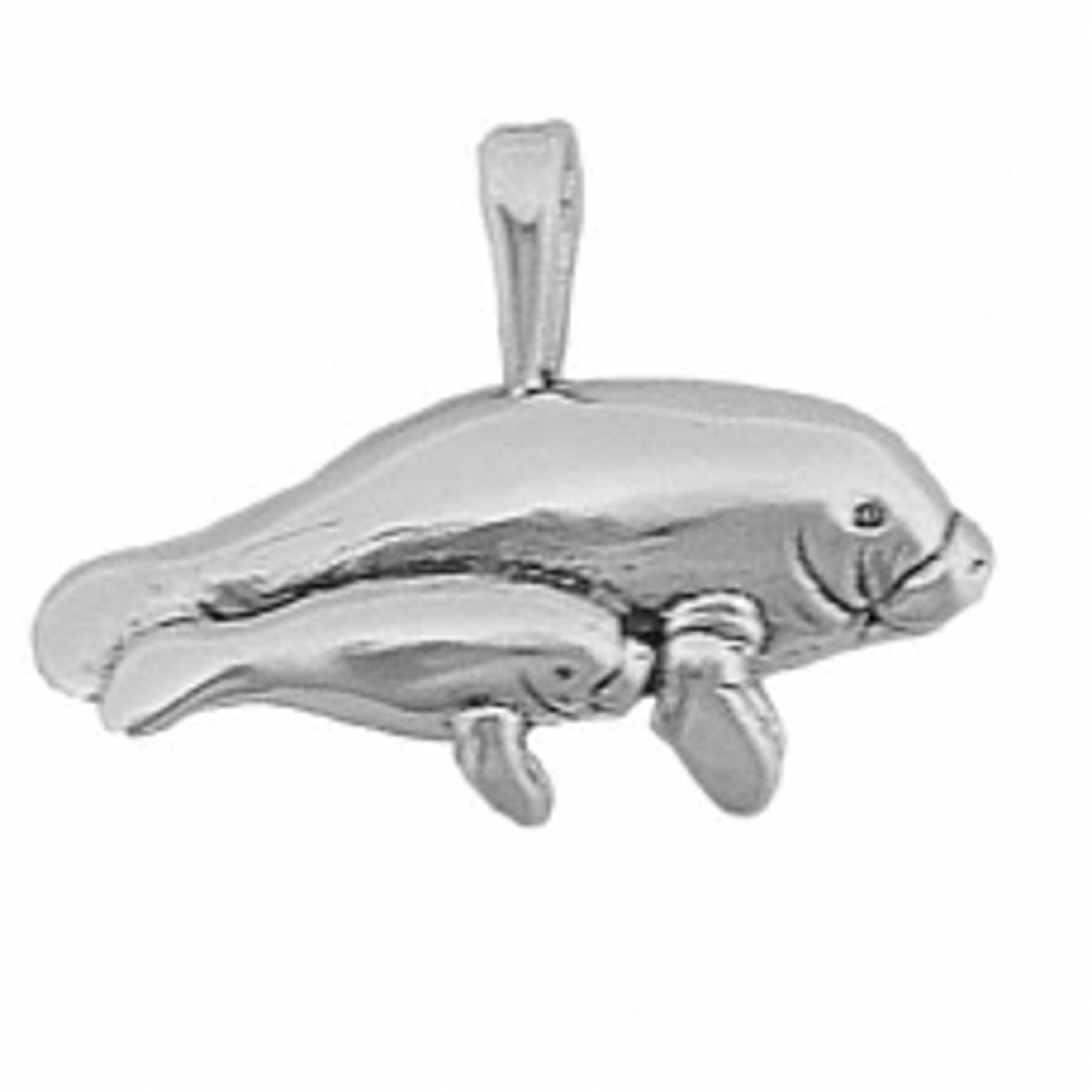 Sterling Silver 0.8mm Box Chain Necklace with 3D Manatee and Baby Manatee Pendant - Perfect Gift for Girls, Women, Beach Lovers & Marine Life Enthusiasts