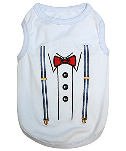 Parisian Pet Dog T-Shirt - Adjustable Suspenders Tuxedo Dog Shirt - Breathable Lightweight Sleeveless Tee for Small Dogs - Machine Washable Puppy Clothes - XS Size - Perfect for Weddings, Parties & Photo Shoots