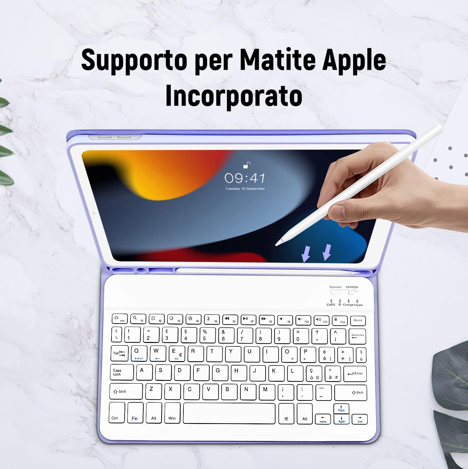 Lielax Bluetooth Keyboard Case for iPad 10.2 (2021/2020/2019 9th/8th/7th Gen), iPad Air 3 & iPad Pro 10.5 - Detachable QWERTY Keyboard, Pencil Holder Stand, Purple | Perfect for Work, Study & Travel