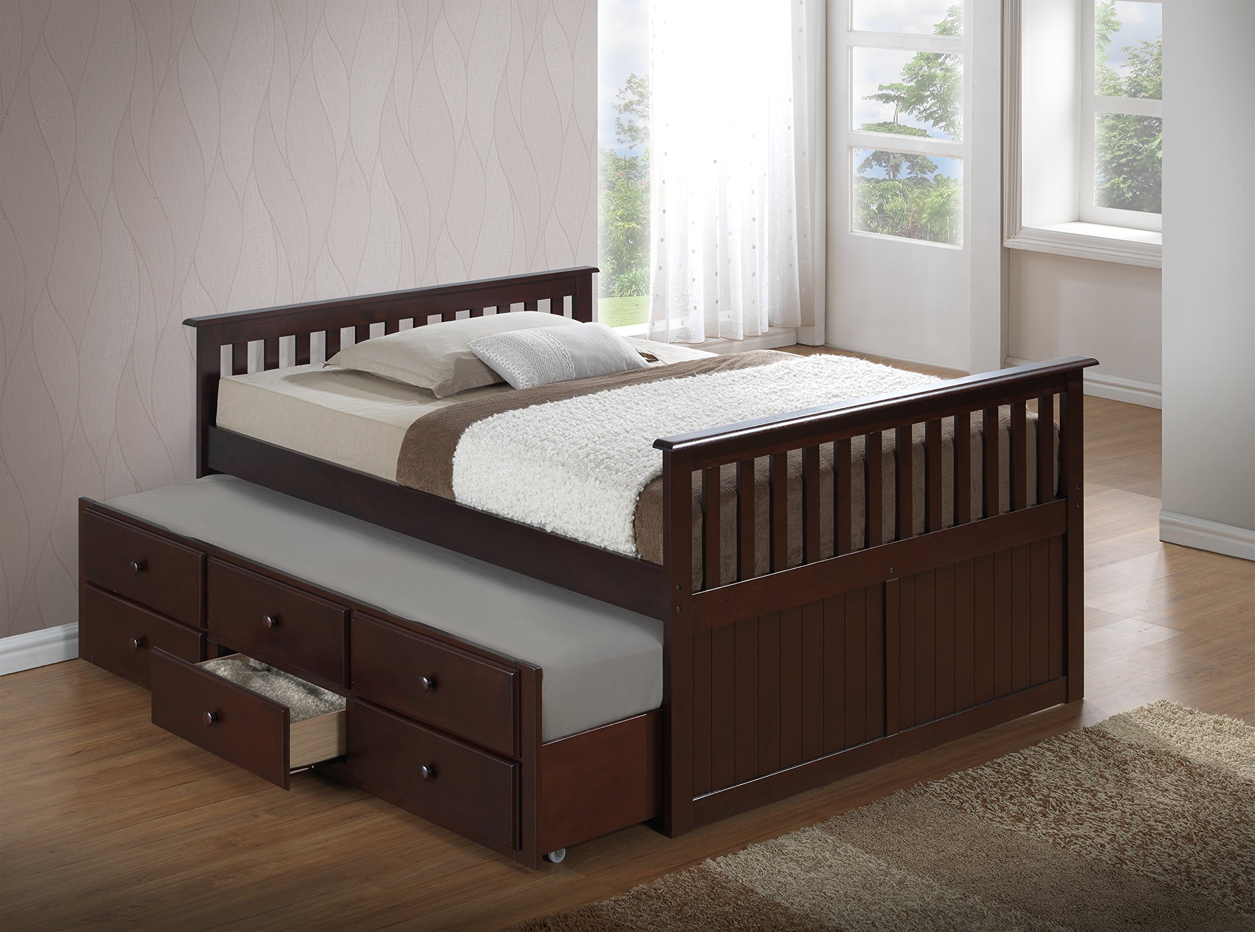 Storkcraft Marco Island Captain's Full Twin Bunk Bed with Trundle in Espresso Finish - Space-Saving Kids Bunk Bed Alternative for Sleepovers, Guest Rooms & Small Spaces with Underbed Storage & Organization