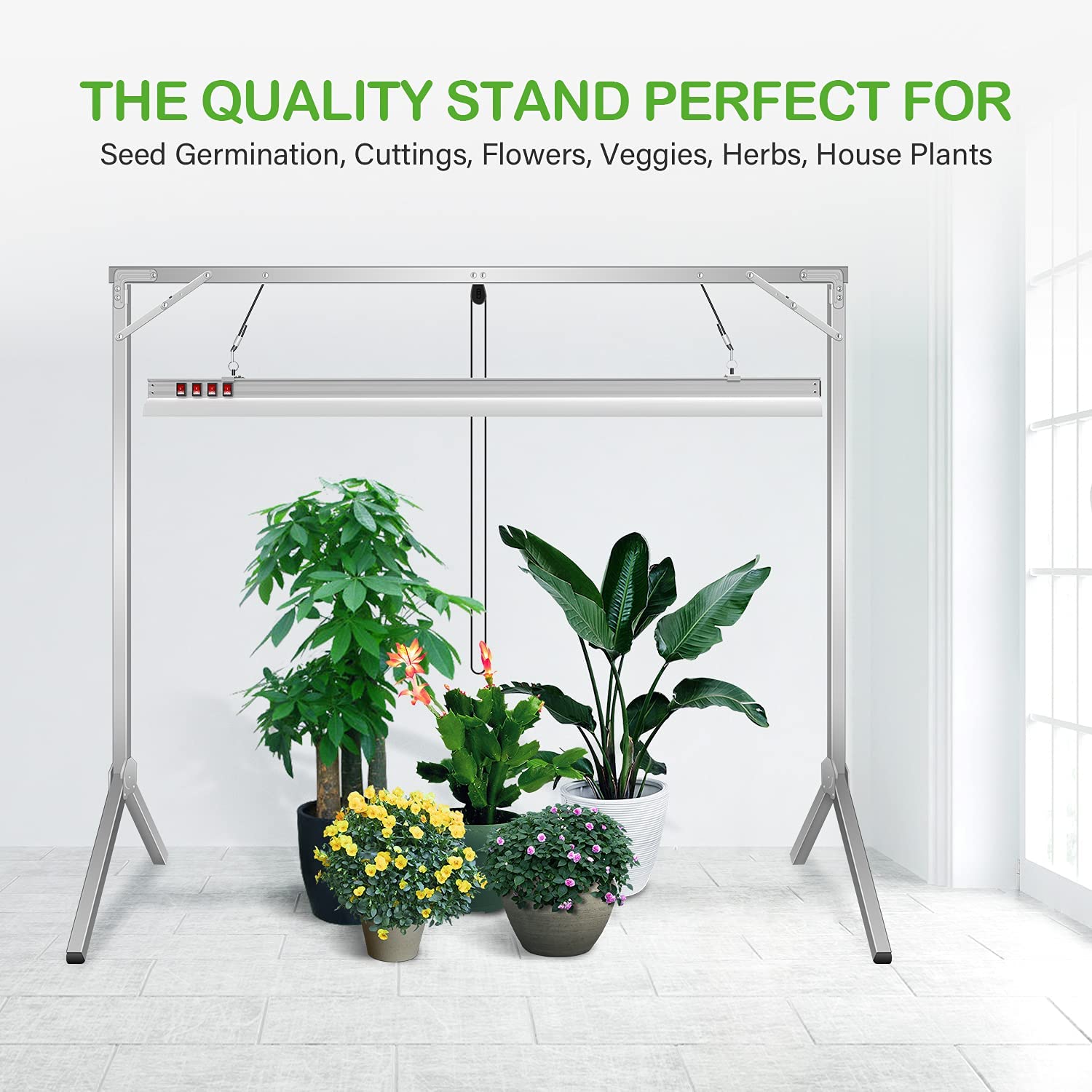 iPower 150W 4ft Dimmable LED Grow Light with Foldable Stand - Full Spectrum Plant Light for Indoor Hydroponics, Seed Starting & Plant Propagation - Includes 4 LED Bulbs - Perfect for Greenhouse, Grow Tent & Home Gardening