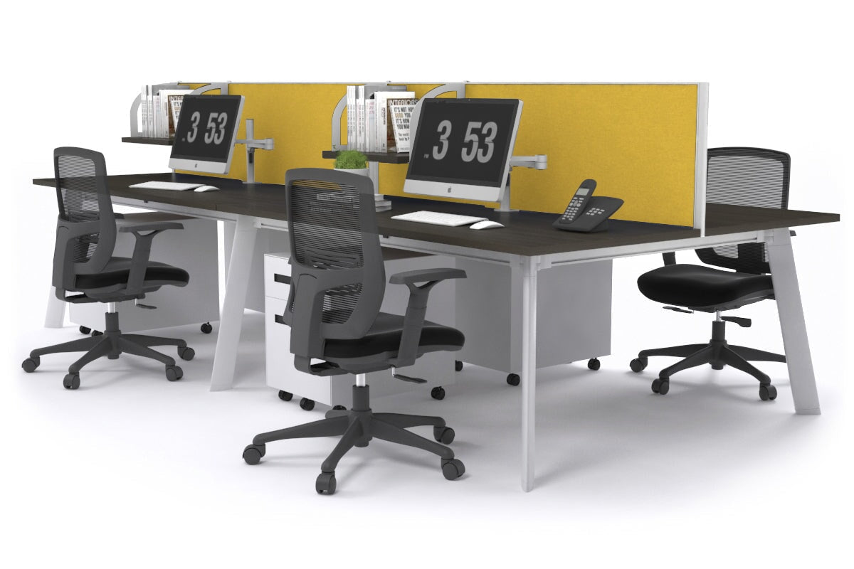 4-Person Workstation with White Frame - 1400L x 800W Office Desk with Cable Management Scallop | Perfect for Team Collaboration, Open Office Spaces & Shared Work Environments