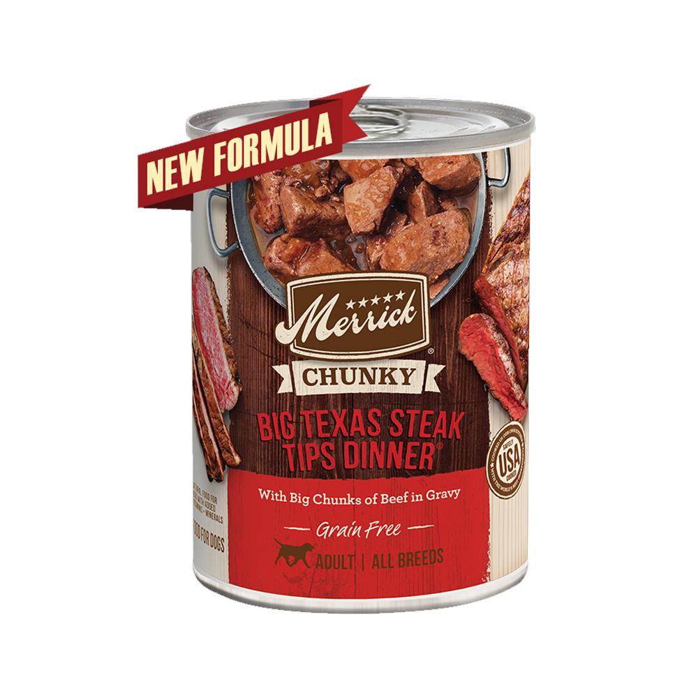 Grain-Free Chunky Big Texas Steak Tip Dinner for Adult Dogs - High Protein Wet Dog Food for Large Breeds & Active Pets - Perfect for Mealtime, Training Rewards & Special Occasions