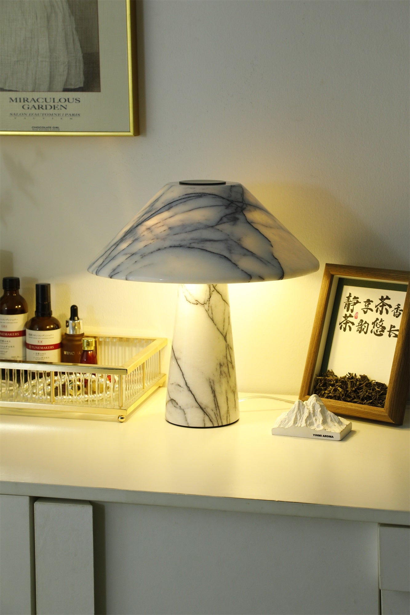 Elegant Marble Table Lamp for Living Room & Bedroom - Modern Home Decor Lighting for Office, Study & Nightstand
