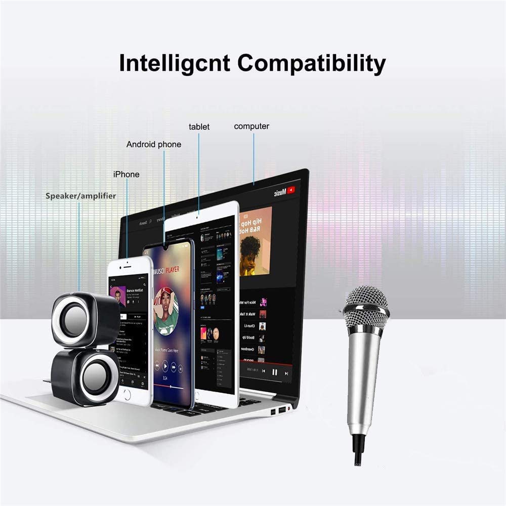 Mini Portable Vocal Microphone for Smartphones, Computers & Tablets - Professional Recording, Chatting & Karaoke Singing (Silver) | Perfect for Live Streaming, Podcasting & Home Studio Use