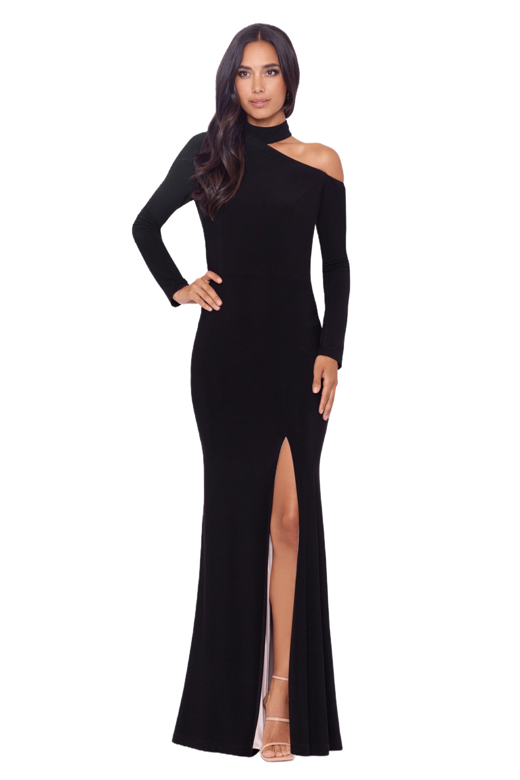 Xscape Women's Long Sleeve One Shoulder Cutout Bodycon Dress - Sexy Evening Gown for Party, Club, Date Night & Special Occasions