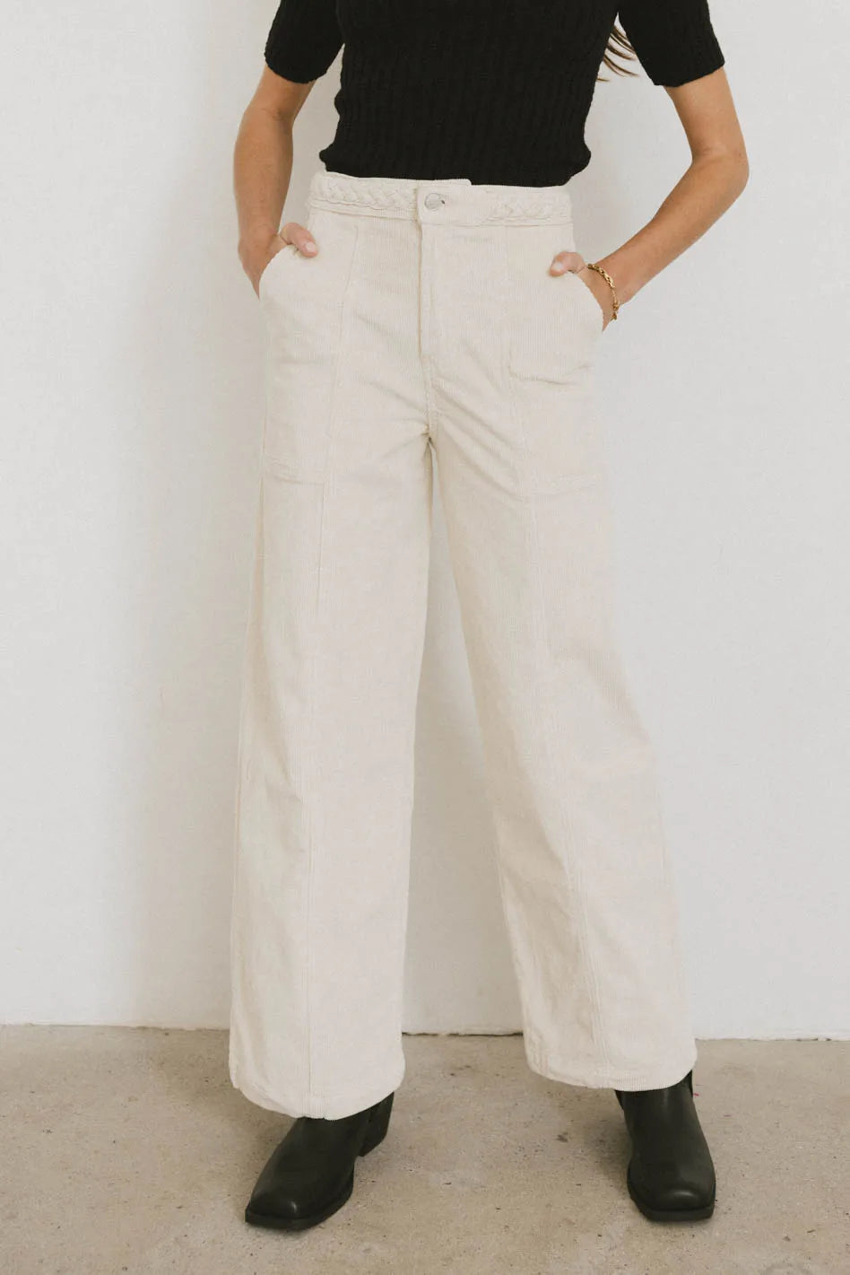 Ariella Women's Corduroy Pants in Ivory - Soft & Comfortable High-Waisted Trousers for Fall & Winter | Perfect for Casual Outfits, Office Wear & Weekend Errands