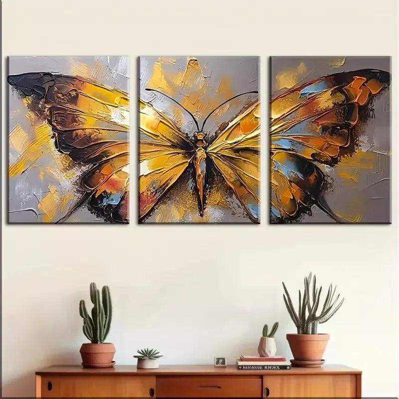 3-Piece Retro Golden Butterfly Abstract Wall Art Set - Framed Canvas Paintings 40x60cm - High Quality Print - 100% Australian Made - Ready to Hang - Perfect for Living Room, Bedroom & Office Decor