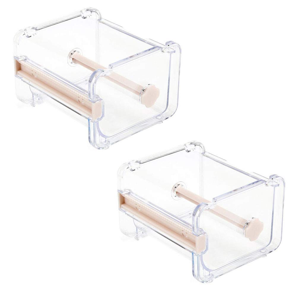 2-Pack HomDSim Washi Tape Dispenser & Cutter - Desktop Roll Tape Holder Organizer for Masking Tape, DIY Sticker Storage Box (Beige) - Perfect for Scrapbooking, Journaling, and Craft Organization