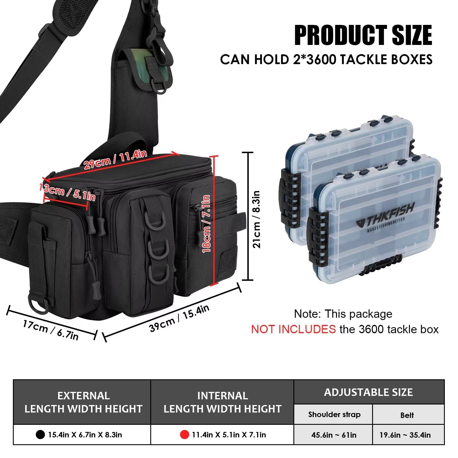 THKFISH Fishing Tackle Bag - Waterproof Fly Fishing Sling Pack with D-Rings & Adjustable Waist Strap - Portable Waist Pack for Fly Fishing, Bass Fishing & Outdoor Adventures (Black)