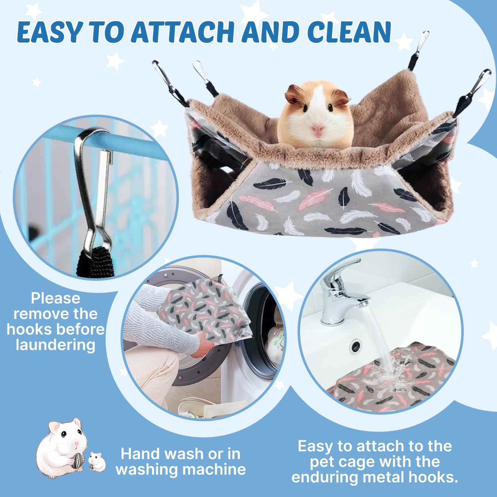 LYART 2-Pack Small Animal Hammock & Warm Bed Set for Guinea Pigs, Ferrets, Rats - Flamingo & Feather Design - Cage Accessories & Toys for Sugar Gliders, Hamsters, Squirrels - Perfect for Cozy Napping & Playtime in Pet Cages