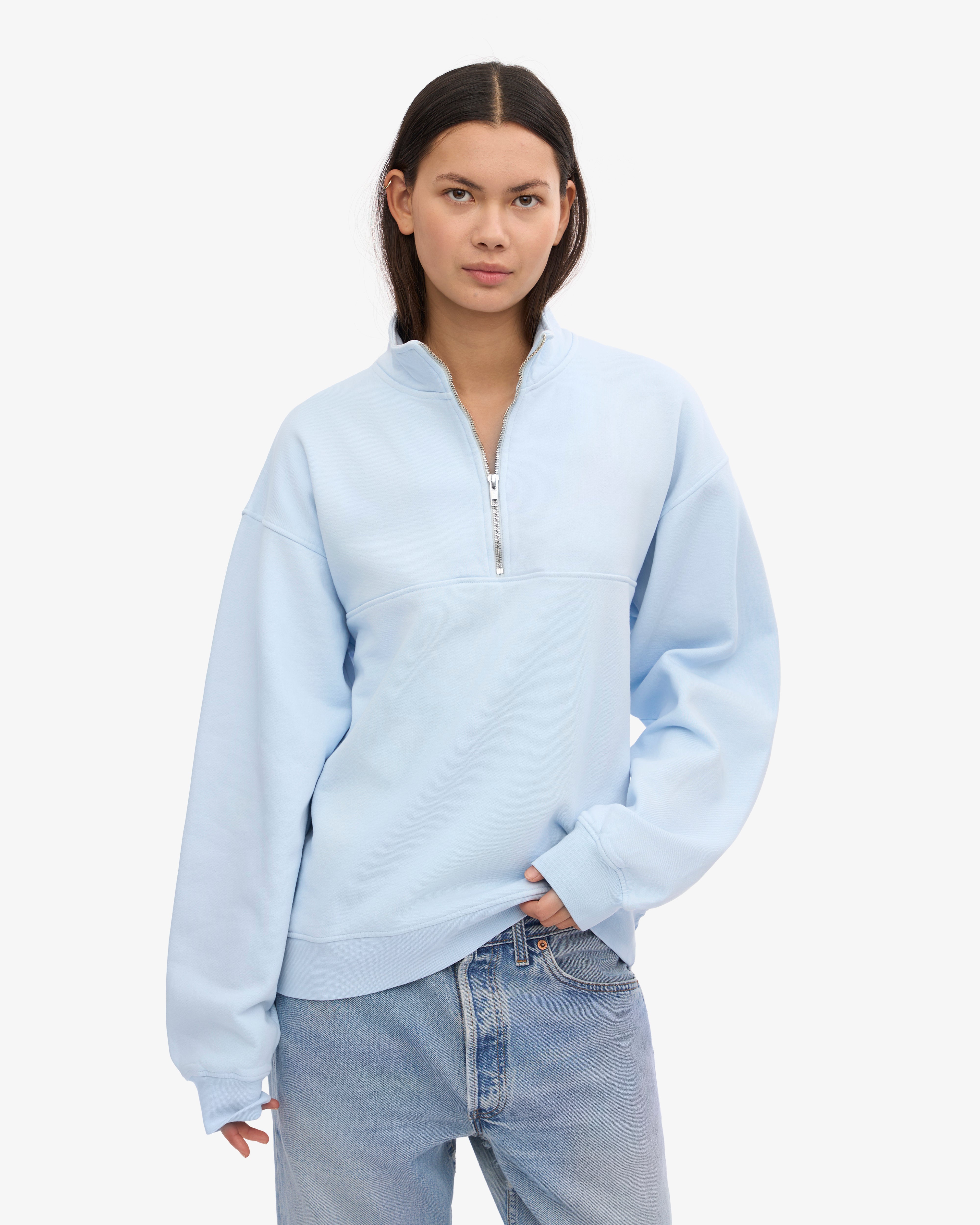 Organic Quarter Zip Sweater for Men - Soft Polar Blue Pullover for Casual & Outdoor Wear | Eco-Friendly Comfort for Work, Travel & Leisure