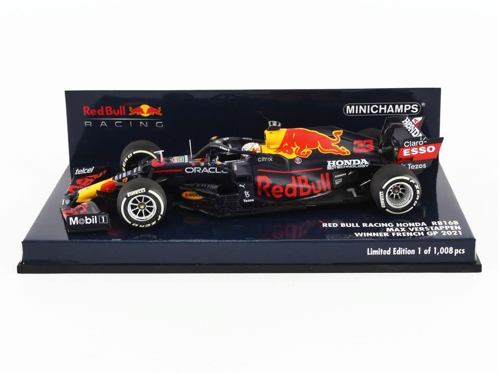 Minichamps Red Bull Racing Honda RB16B Max Verstappen 2021 French GP Winner - 1:18 Scale Diecast Model Car for Collectors & Racing Fans - Perfect for Display, Gifts & Motorsport Enthusiasts