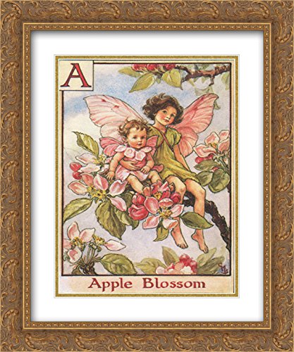 Vintage Cicely Mary Barker Apple Blossom Fairy Gold Framed Art Print - 15x18 Inch Floral Wall Decor for Nursery, Bedroom & Gift Giving