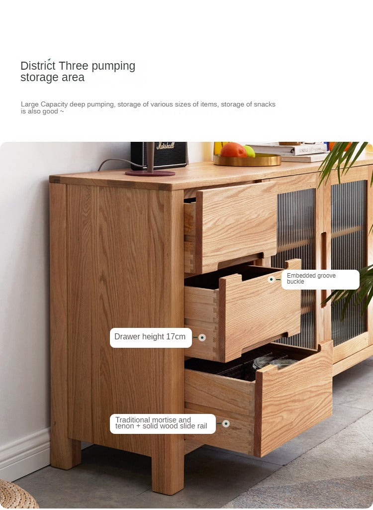 Solid Oak Wood Sideboard Buffet Cabinet - Rustic Farmhouse Dining Room Storage Furniture for Home Decor & Entertaining