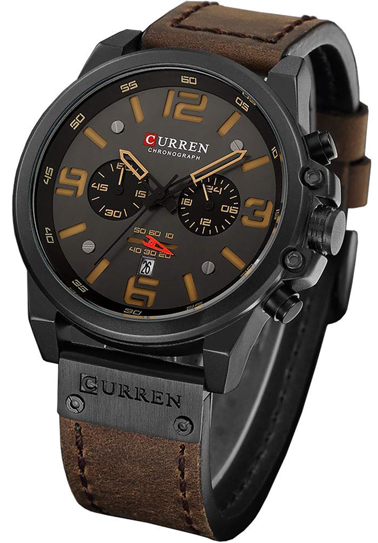 Gosasa Men's Military Chronograph Watch - Brown Leather Strap, Waterproof for Outdoor & Sports