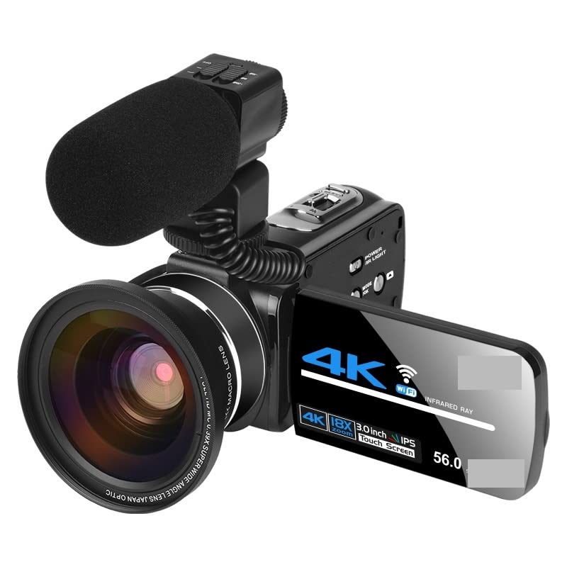 4K Professional Camcorder with Night Vision - 58MP Vlog Camera for Live Streaming & Photography (128G SD Card Included) - Perfect for Travel & Events