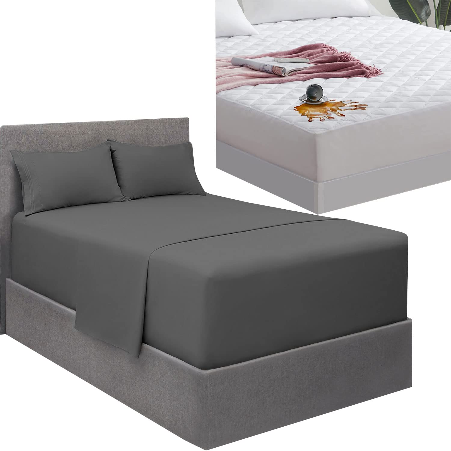 Mellanni King Size Extra Deep Pocket Sheet Set & Waterproof Mattress Protector Bundle - 4 Piece 21