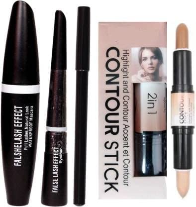 3-in-1 Professional Eyebrow Pencil with Eyeliner & Mascara + Highlighter & Contour Stick - 4 Piece Makeup Set for Perfect Brows, Eyes & Face Contouring | Ideal for Daily Use, Professional Makeup Artists & Travel