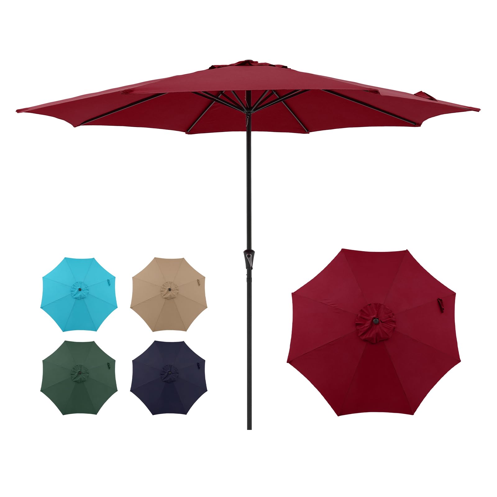 COBANA 11' Outdoor Patio Umbrella - Heavy Duty Market Umbrella with 8 Steel Ribs & Easy Crank Lift - Dark Red Sun Shade for Poolside, Backyard, Garden & Outdoor Dining