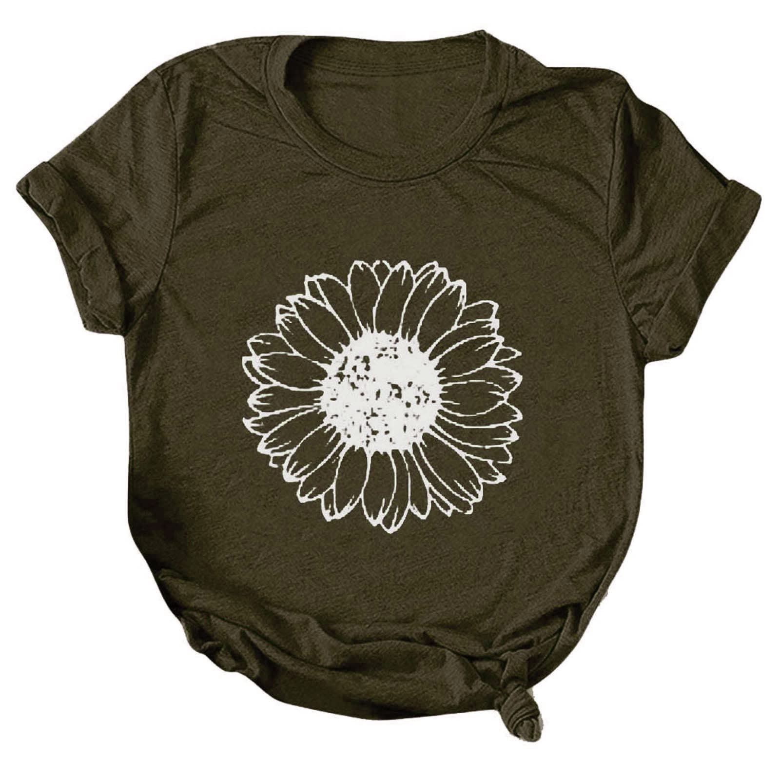 ZEFOTIM Women's Sunflower Print Short Sleeve Crewneck T-Shirt - Casual Summer Fashion Top for Women - Perfect for Beach Outings, Picnics, and Everyday Wear