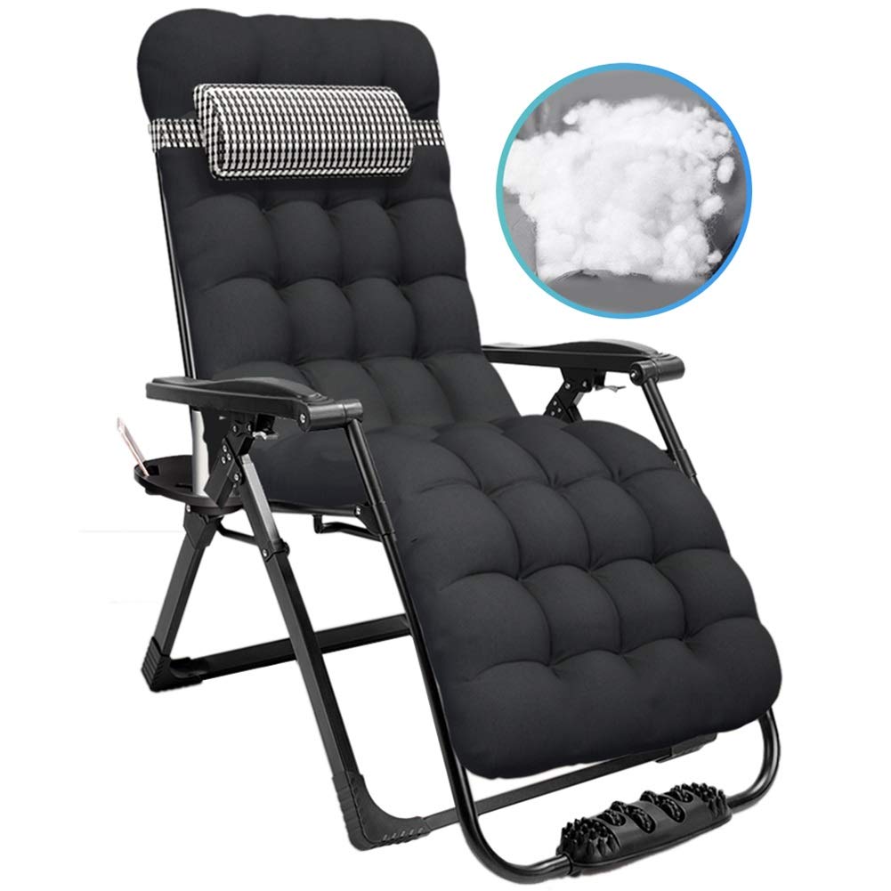 Premium Black Padded Recliner Patio Chairs with Comfort Pillow - Extra Wide Zero Gravity Lounge Chaise for Outdoor, Poolside & Beach Relaxation | Perfect for Backyard, Deck, Garden and Vacation Homes