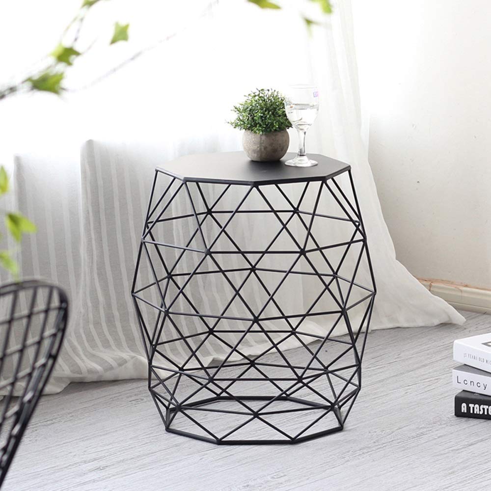 Nordic Black/Gold Iron Nightstand - Round Bedside Table for Bedroom, Fully Assembled 37×52CM (Black) - Perfect for Small Spaces & Modern Home Decor