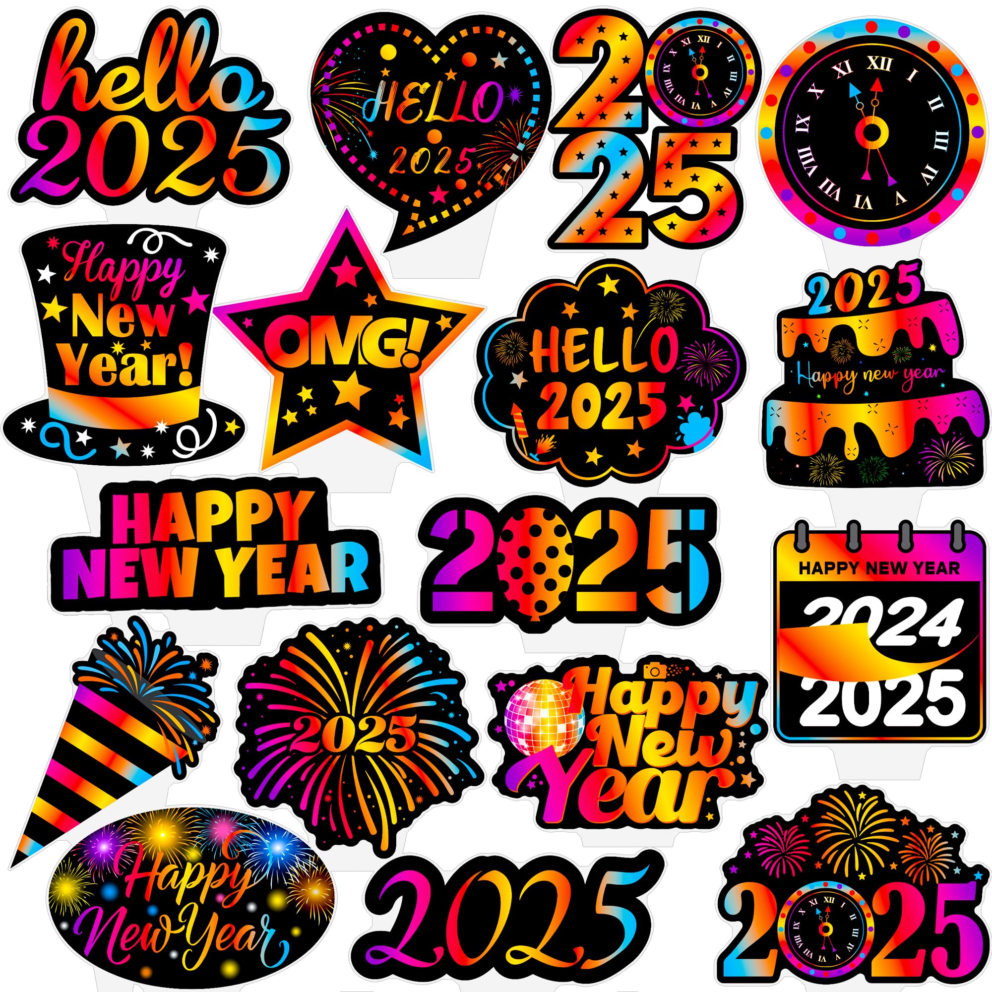 48pcs 2025 Happy New Year Cupcake Toppers - Colorful Cheers to 2025 Cupcake Picks for New Year's Eve Party, Holiday & Birthday Celebrations - Perfect for Welcome 2025 Theme Parties, Office Events & Family Gatherings