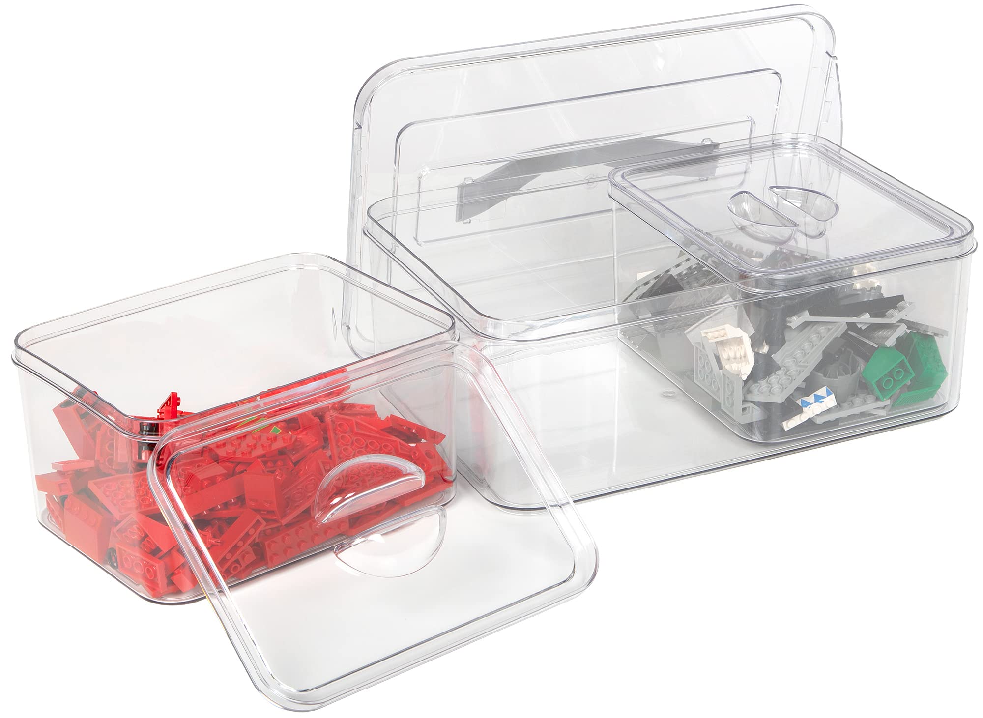 Clear Plastic Storage Bins with Lids - Set of 1 Large & 2 Medium Organizing Containers for Closet, Fridge, Pantry | Durable Stackable Home Organization Solutions by Richards Homewares | Perfect for Kitchen, Bathroom & Garage Storage