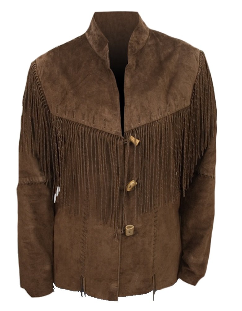 Classyak Men's Western Cowboy Fringed Suede Leather Jacket - Vintage Distressed Brown Coat for Rodeo, Country Music Festivals & Western Style Outfits