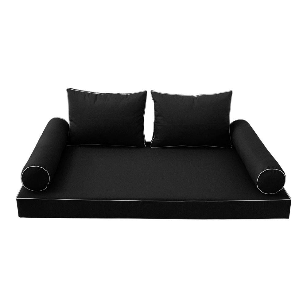 Prolinemax Outdoor Style 1 Twin-XL Daybed Mattress Cover with Contrast Trim - Fitted Bolster Pillowcase Sheet AD109 - Perfect for Patio, Sunroom & Guest Bedroom Decor