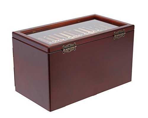 Premium Mahogany Wood Pen Display Case with Glass Top - Holds 46 Pens for Collectors, Writers & Calligraphy Enthusiasts - Perfect for Office Desk, Study Room & Gift Presentation