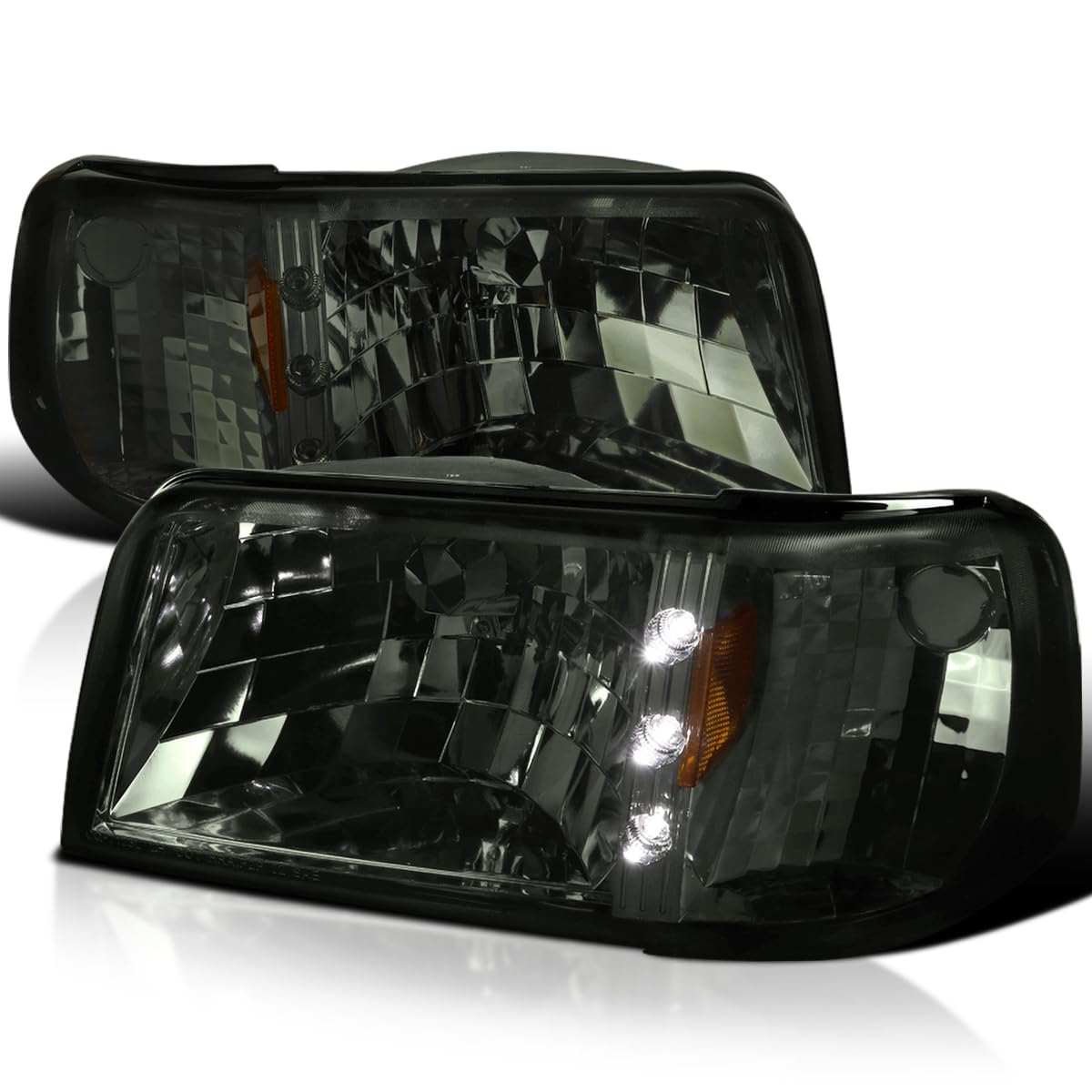 Spec-D Tuning Smoke Headlights with LED Strip & Corner Lights - Compatible with 1993-1997 Ford Ranger (Left & Right Pair) - Headlight Lamp Assembly for Improved Night Visibility & Stylish Look - Perfect for Off-Roading, Truck Upgrades & Custom Builds