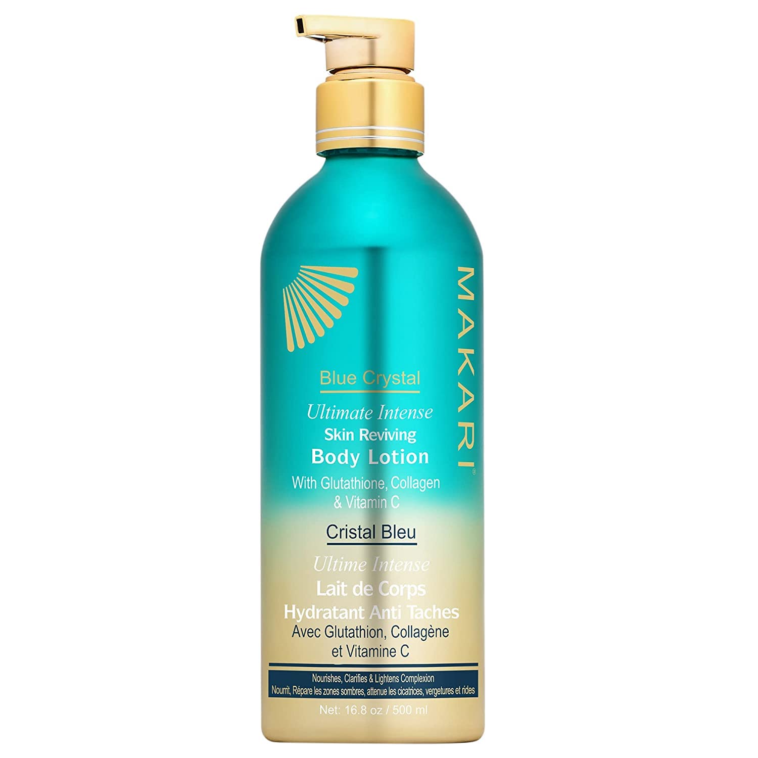 Makari Ultimate Intense Blue Crystal Skin Reviving Body Lotion 16.8 oz - Glutathione & Collagen Moisturizing Cream with Vitamin C - Brightening & Hydrating Body Care for Women & Men - Perfect for Daily Use, Dry Skin Relief & Evening Skincare Routine