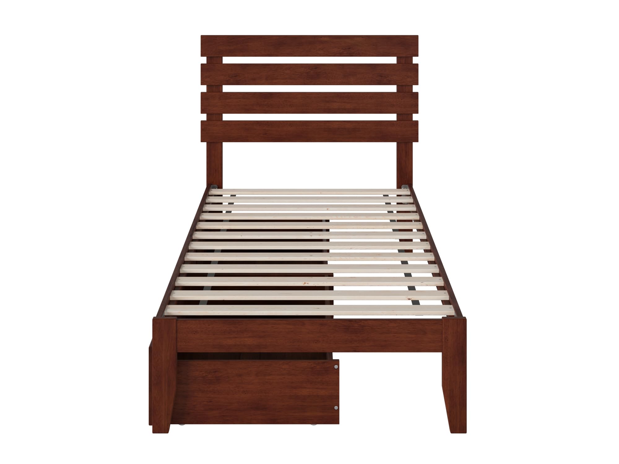 Atlantic Furniture Oxford Twin Bed with USB Turbo Charger & 2 Storage Drawers - Walnut Finish for Kids, Teens & Guest Rooms | Space-Saving Bedroom Solution