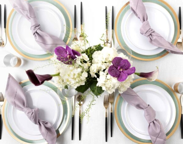 20-Piece Elegant White & Gold Round Plastic Dinnerware Set - Premium Disposable Plates, Bowls, Cups & Cutlery for 10 Guests - Perfect for Weddings, Parties, Catering & Outdoor Events