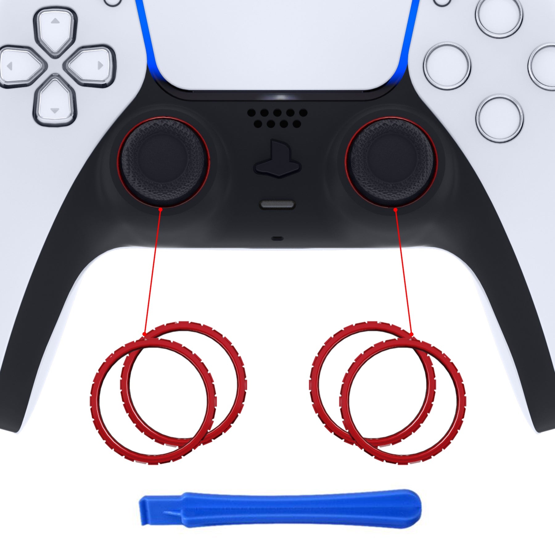 eXtremeRate Custom Replacement Accent Rings for PS5 Controller - Scarlet Red | Upgrade Your PS5 Controller with Stylish Accent Rings for Enhanced Gaming Experience