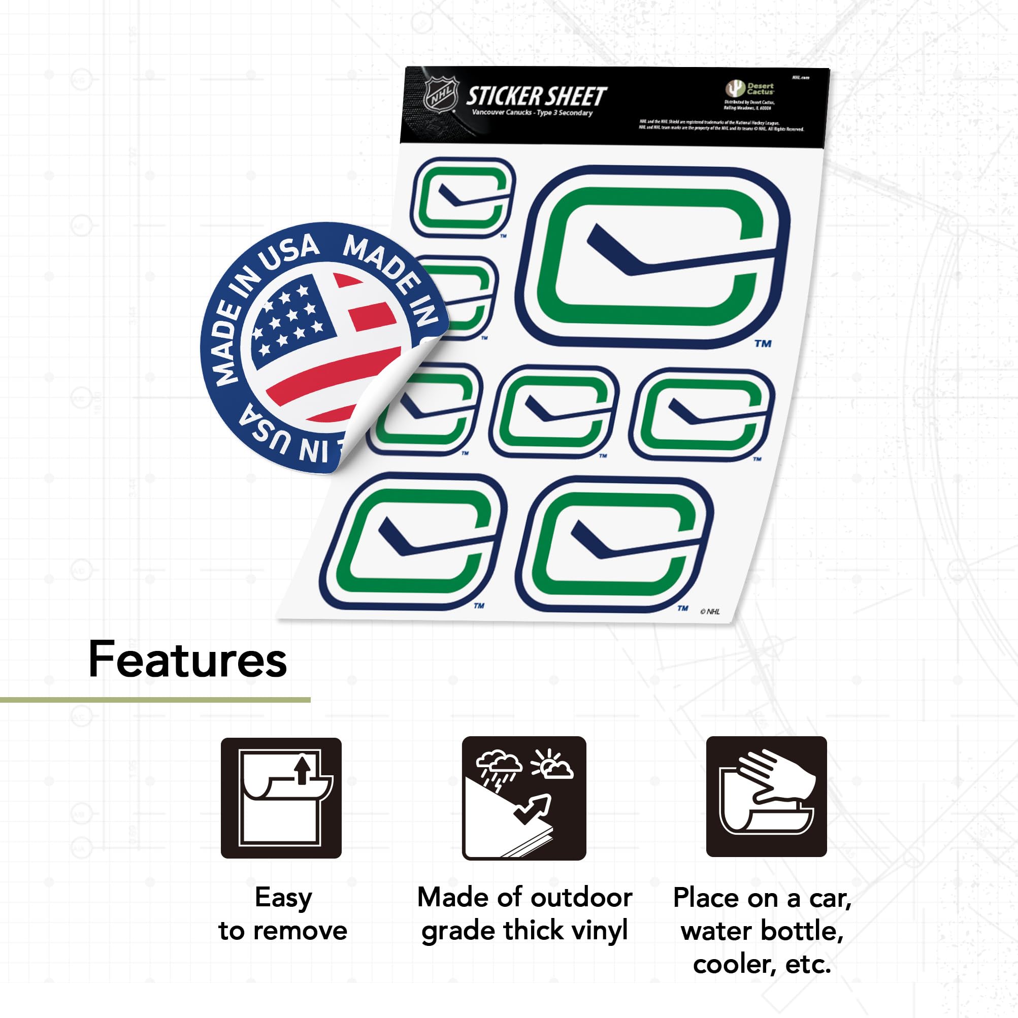 Vancouver Canucks NHL Team Sticker - Desert Cactus Hockey Vinyl Decal for Laptop, Water Bottle, Car & Scrapbook | Durable NHL Hockey Fan Gift & Home Decor