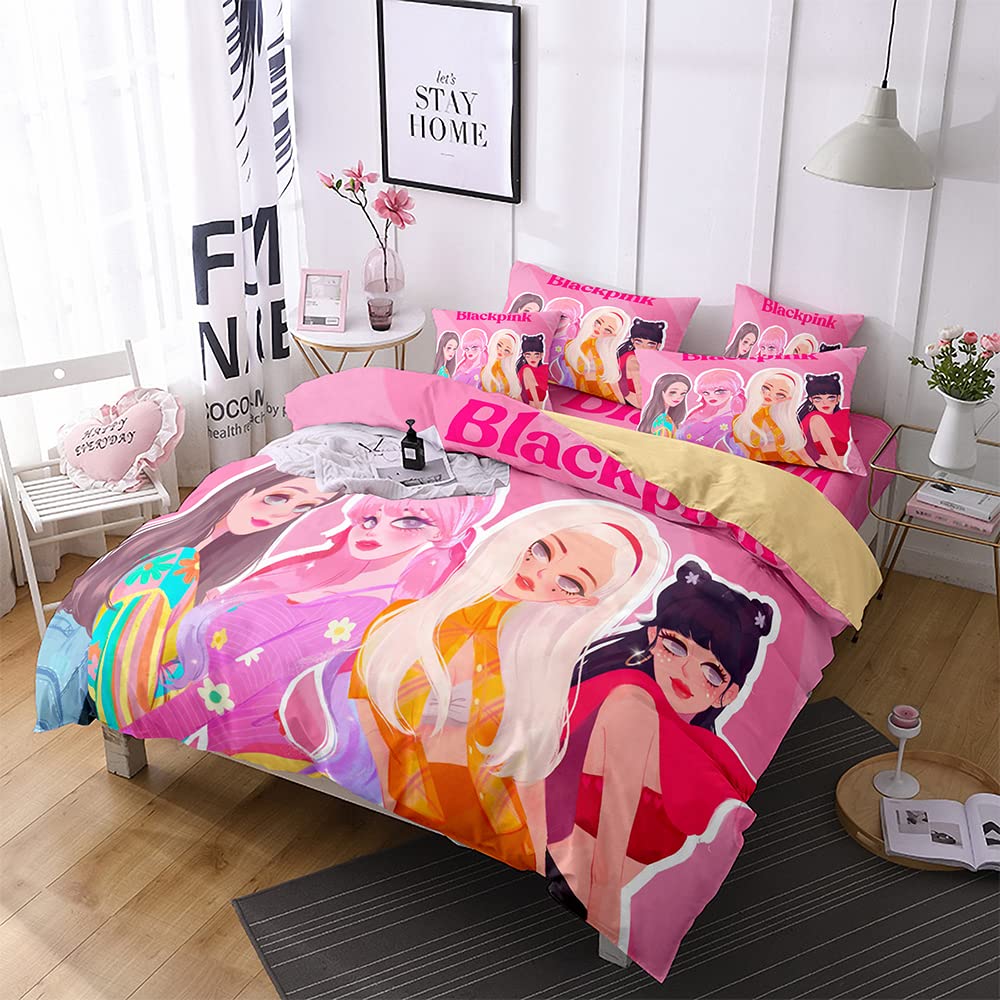 Korean Girl Group Duvet Cover Set - 3D Printed Twin/Queen/King Size Microfiber Soft Bedding Set with Zipper Closure (1 Duvet Cover + 2 Pillow Shams) - Perfect for K-Pop Fans' Bedroom Decor & Gift Ideas