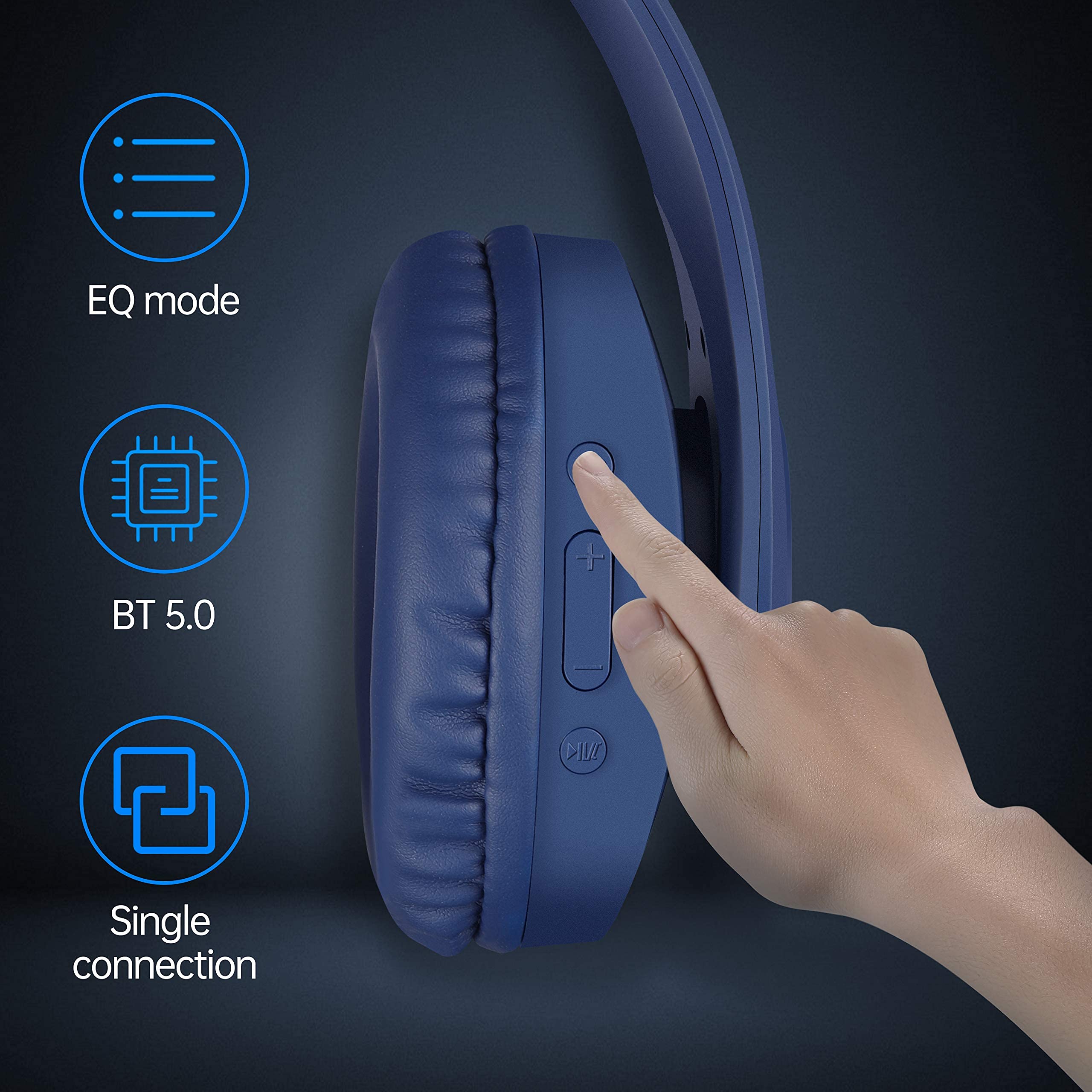 Pollini 40H Wireless Bluetooth Headphones - 40H Playtime, Foldable Over-Ear Headset with Mic, Deep Bass & Memory-Protein Earmuffs for Phone/PC - Perfect for Workouts, Commuting & Gaming (Dark Blue)