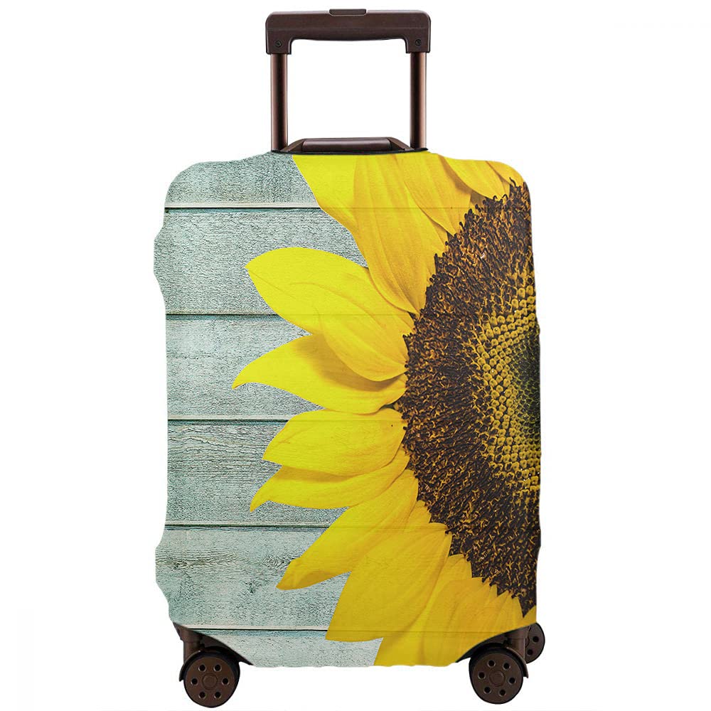 Wondertify Single Sunflower Luggage Cover - Washable Elastic Suitcase Protector with Concealed Zipper for 18-21 Inch Bags (Golden Yellow) - Perfect for Travel, Vacation & Autumn Adventures