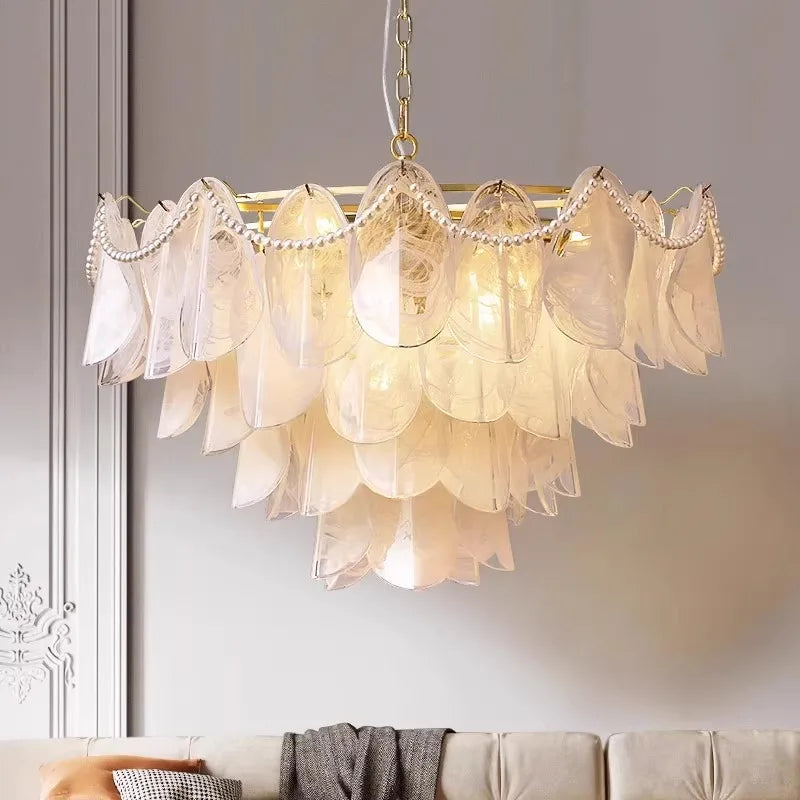 Sina 4-Tier Glass Pendant Chandelier - Modern Crystal Ceiling Light Fixture for Dining Room, Living Room & Bedroom | Elegant Home Decor Lighting Solution