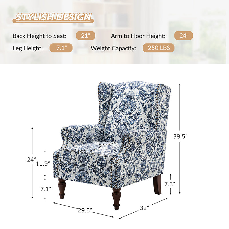 Felix Upholstered Wingback Armchair with Spindle Legs - Comfortable Living Room Chair for Reading & Relaxing - Perfect for Home Office, Bedroom or Lounge Area